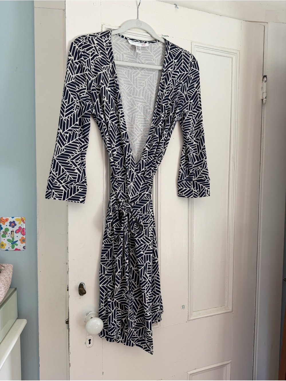 Dian Von Furstenberg Silk Navy Geometric Wrap Dress